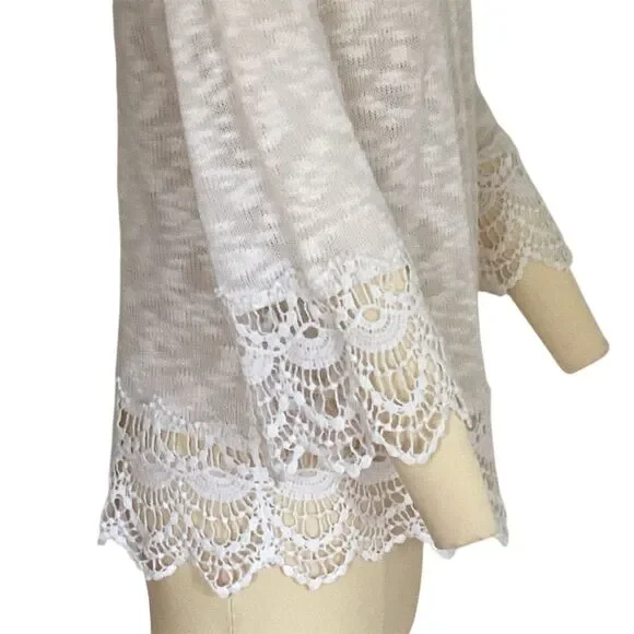 Kim Rogers Women's XL White Lace Trim Cardigan 3/4 Sleeve Sweater - Picture 4 of 6
